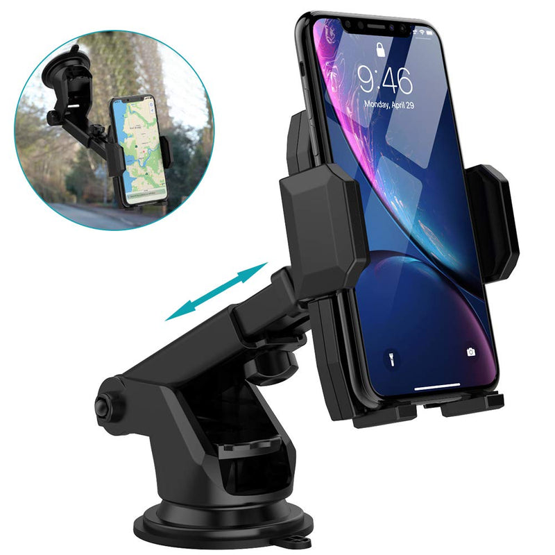 [Australia - AusPower] - Car Phone Mount Holder, Quntis Universal Car Cell Phone Holder for Dashboard Windshield with Sticky Pad, Easy Button Release, Extendable Arm Fit for iPhone Samsung Galaxy Google LG (2.36"-3.74" Width) 
