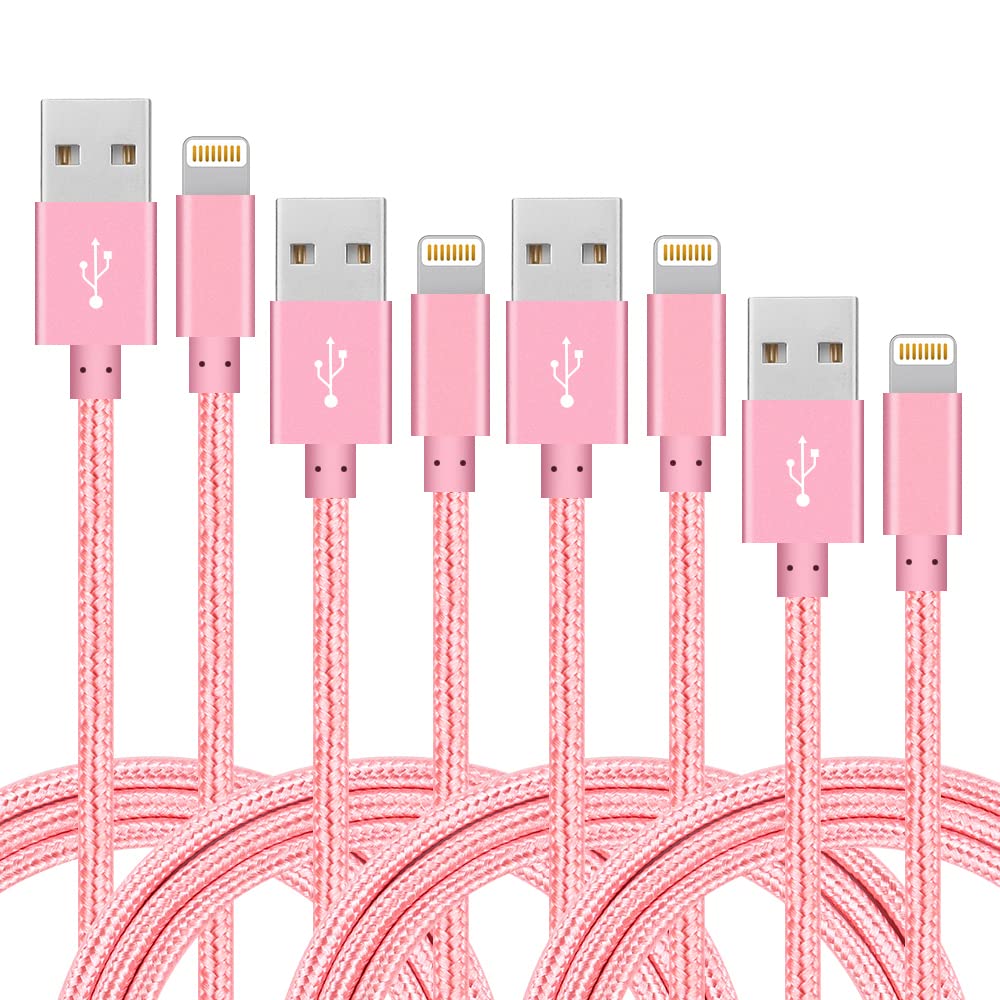 [Australia - AusPower] - 4Pack(3ft 6ft 6ft 10ft) iPhone Lightning Cable Apple Certified Braided Nylon Fast Charger Cable Compatible iPhone Max XS XR 8 Plus 7 Plus 6s 5s 5c Air iPad Mini iPod (Pink) Pink 