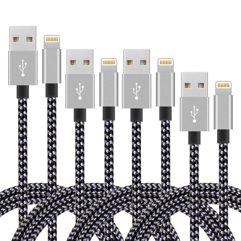 [Australia - AusPower] - 4Pack(3ft 6ft 6ft 10ft) iPhone Lightning Cable Apple Certified Braided Nylon Fast Charger Cable Compatible iPhone Max XS XR 8 Plus 7 Plus 6s 5s 5c Air iPad Mini iPod (Black+Gray) Black+Gray 
