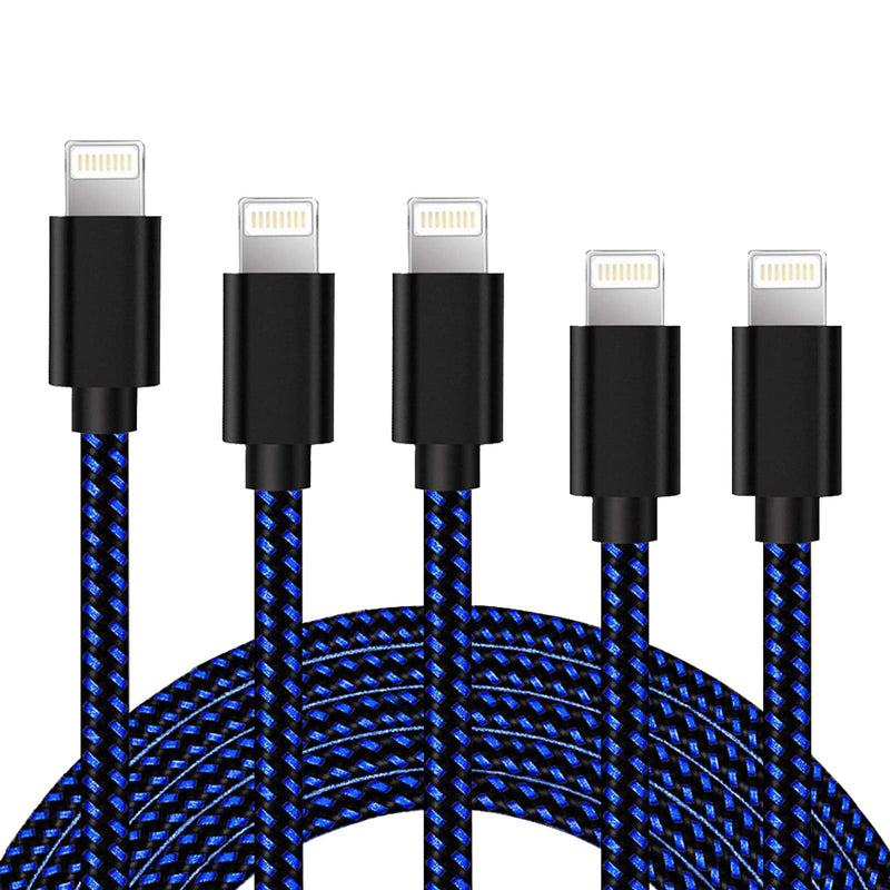 [Australia - AusPower] - iPhone Charger Cable Lightning Charging Cable Nylon Braided 5 Pack 3FT/6FT/10FT Durable Long USB Cord Fast iPhone Cable Compatible iPhone XS/Max/XR/X/8P/8/7P/7/6S/iPad/iPod/IOS (Black & Blue) … 
