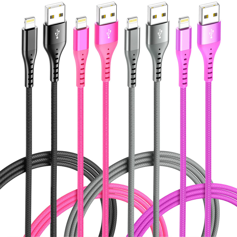 [Australia - AusPower] - 4Colors iPhone Lightning Cable Xnewcable [4-Pack 6/6/6/6ft] Apple MFi Certified Long USB Charging Cord for Apple Charger, iPhone 12/11Pro/11/XS MAX/XR/X/8/7/6/6S/Plus, iPad Pro/Air/Mini Black Rose Gray Purple 