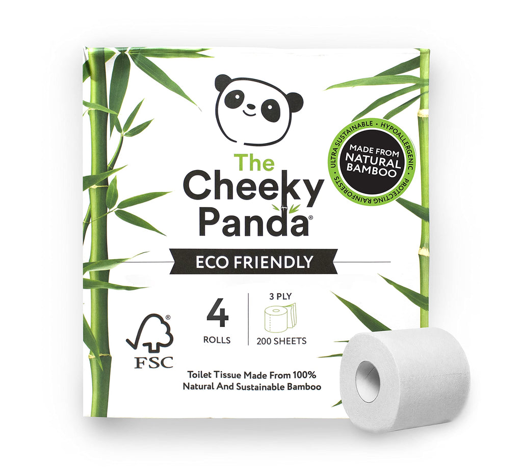 [Australia - AusPower] - The Cheeky Panda – Bamboo Toilet Tissue Paper | Pack of 4 Rolls (3-Ply, 200 Sheets) | Hypoallergenic, Plastic-Free, Eco-Friendly, Super Soft, Strong & Sustainable 