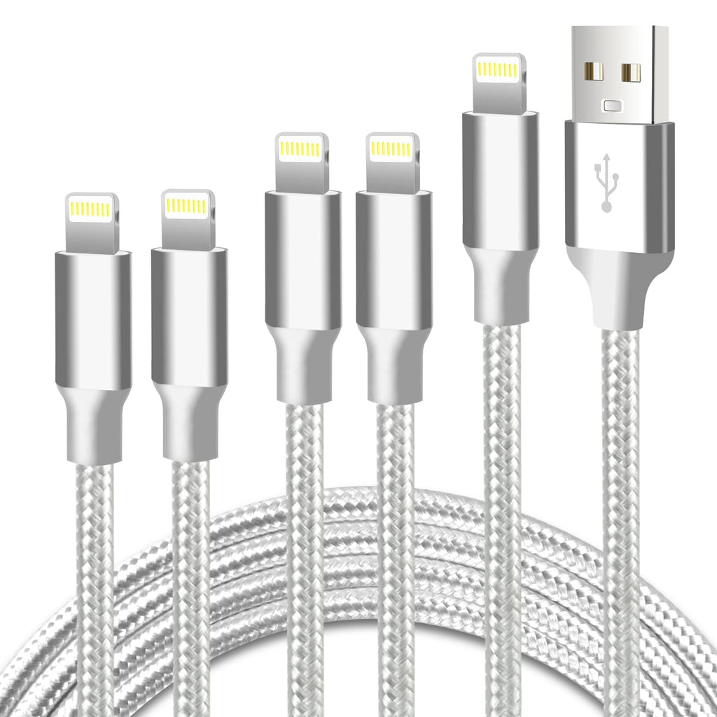 [Australia - AusPower] - CUGUNU iPhone Charger, 5 Pack 3/3/6/6/10FT Apple MFi Certified USB Lightning Cable Nylon Braided Fast Charging Cord Compatible for iPhone 13/12/11/X/Max/8/7/6/6S/5/5S/SE/Plus/iPad - Silver USB to L 