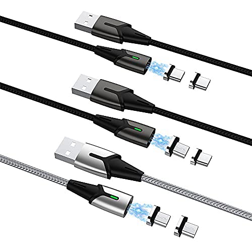 [Australia - AusPower] - USB C Magnetic Charging Cable, ZRSE Nylon Brained Data Transfer Fast Charger Cable with LED Indicator Compatible with Android & Type-C & Phone Product Device, 3.3 FT 3.3FT 6.6FT (3Pack Mix 2color) 3Pack Mix 2color 
