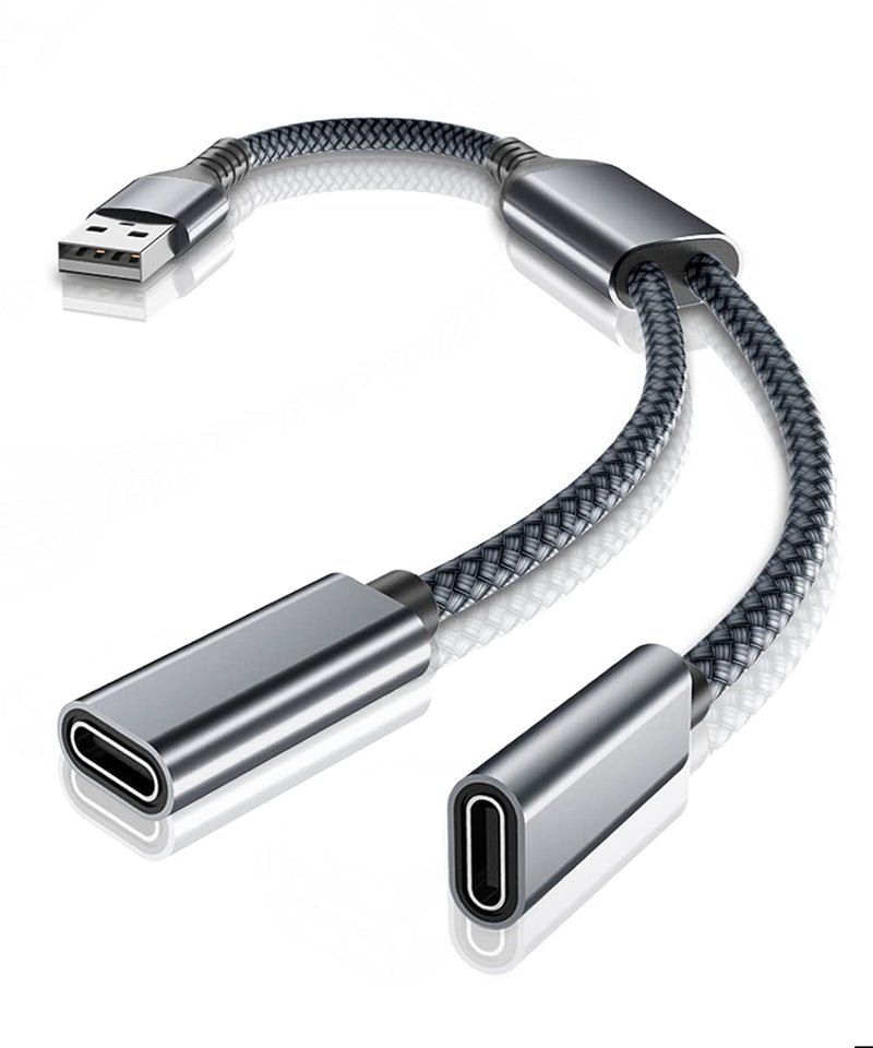 [Australia - AusPower] - USB Male to Double USB C Female Adapter,Type A Charger Cable Dual Two Splitter for MagSafe,Apple Watch iWatch Series 7,iPhone 11 12 13 Pro Max,SE,iPad Air 4 4th 5 5th 8 8th 9 9th Mini 6 6th Generation Gray 