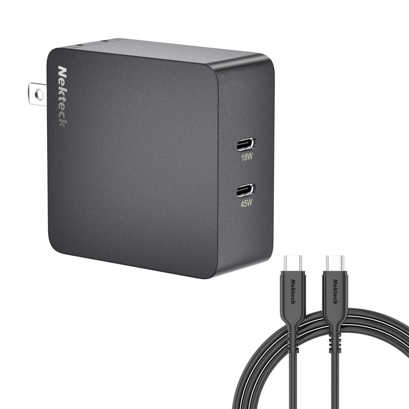[Australia - AusPower] - Nekteck 63W USB C Wall Charger with 45W Power Delivery, Foldable Plug Charging Adapter with 6.6ft Type C Cable Compatible with Dell XPS, Surface Go, Pixelbook, iPad Pro, Galaxy, iPhone 11 Pro Max 