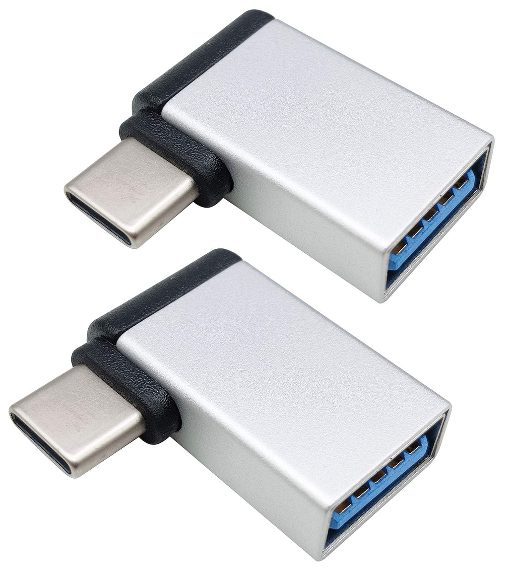 [Australia - AusPower] - AAOTOKK Right Angle USB C to USB 3.0 Adapter 90 Degree Type C Male to USB A 3.0 Female Converter,On The Go(OTG) for Smartphone,Laptops,Mouse Keyboards,More USB and Type-C Devices (2 Pack-Silver M/F) silver M/F 