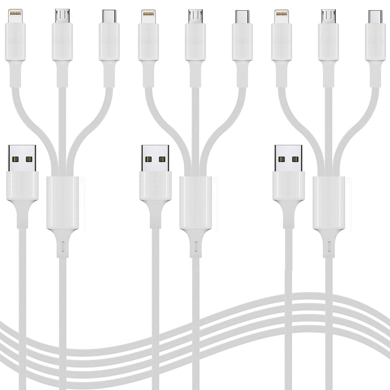 [Australia - AusPower] - Multiple Charger Cable, 3Pack 4FT Multi Charging Cable Rapid Cord USB Charging Cable 3 in 1 Multi Phone Charger Cord with Type C/Micro/Lightning USB Connectors for Cell Phones and More Gray 