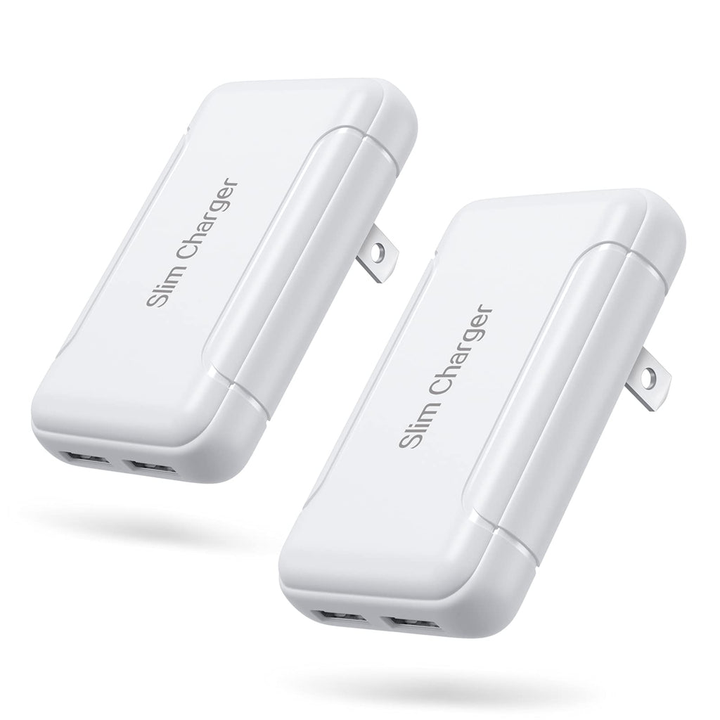 [Australia - AusPower] - USB Wall Charger, Foldable Charger Adapter, Pofesun 2-Pack Dual Port Foldable Fast Charger Block Power Adapter Compatible for iPhone 11/ Pro/MAX/X/XS/XR/XS Max/8/7/6/Plus,Pad,Samsung Galaxy-White White,White 