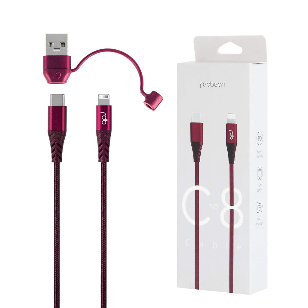 [Australia - AusPower] - iPhone 13 12 Fast Charger Cable, Apple MFi Certified USB C to Lightning Cable USB C to USB A Adapter Anti Lost Clip 3.9ft Cable PD Power delivery Aluminum Cable for iPhone iPad AirPods Burgundy Red 