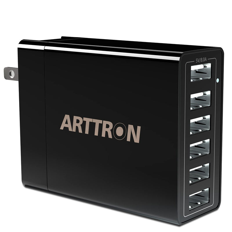 [Australia - AusPower] - Multi USB Charger, Arttron 40W 6-Port USB Charging Station, Foldable USB Wall Charger, Portable Universal Travel Adapter compatible with iPhone, iPad, Android and Almost All Other USB-Enabled Devices. Black (USA foldable plug） 