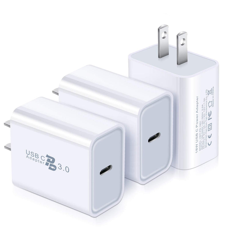 [Australia - AusPower] - USB C Charger, Pofesun 3Pack 20W USB-C Power Adapter, PD Fast Charger Block USB-C Power Delivery Wall Charger Compatible for iPhone 13 Pro Max/12 Pro Max/SE/11, Pixel,Samsung Galaxy S22 S20,iPad-White White,White,White 