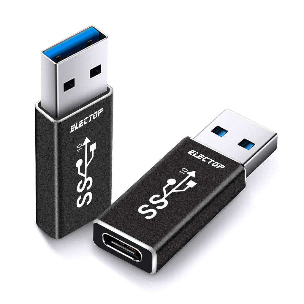 [Australia - AusPower] - Electop Updated USB 3.1 GEN 2 Male to Type-C Female Adapter (2 Pack), Support Double Sides10Gbps Charging & Data Transfer,USB A to USB C 3.1 Converter( Black) 