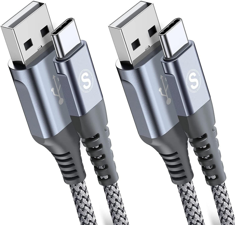 [Australia - AusPower] - USB Type C Cable 3.1A Fast Charging [2Pack,6.6ft+6.6ft],Sweguard USB-A to USB-C Charger Nylon Braided Cord for Samsung Galaxy S21 S20 S10 S9 S8 Plus,Note 20 10 9 8 7,A71 A51 A32,LG,Moto,PS5-Grey 6.6ft Grey 
