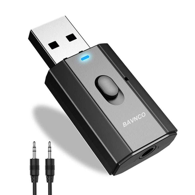 [Australia - AusPower] - Bluetooth Car Adapter, BAVNCO Mini Bluetooth 5.0 Stereo Transmitter Receiver Wireless 3.5mm Aux Jack Adapter Hands-Free Car Kit Built-in Mic for Car Aux, Home Stereo, Headphones, PC,TV and More 