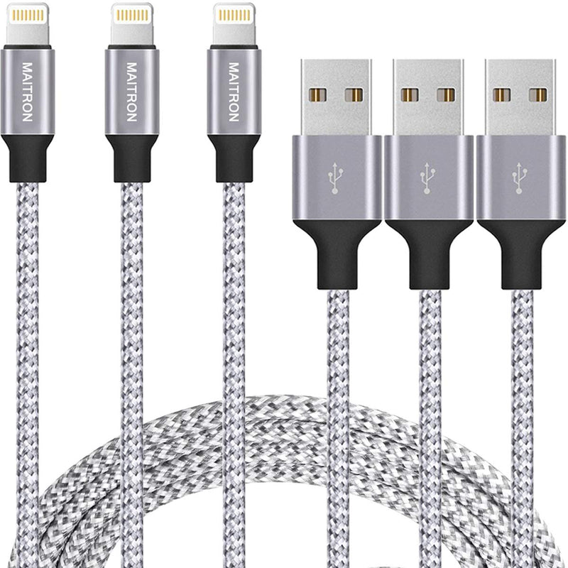 [Australia - AusPower] - iPhone Charger,3 Pack (6 FT) Maitron [Apple MFi Certified] Charger Lightning to USB Cable Compatible iPhone 13/12/11 Pro/11/XS MAX/XR/8/7/6s/6/plus,iPad Pro/Air/Mini,iPod Touch Original Certified Silver White 