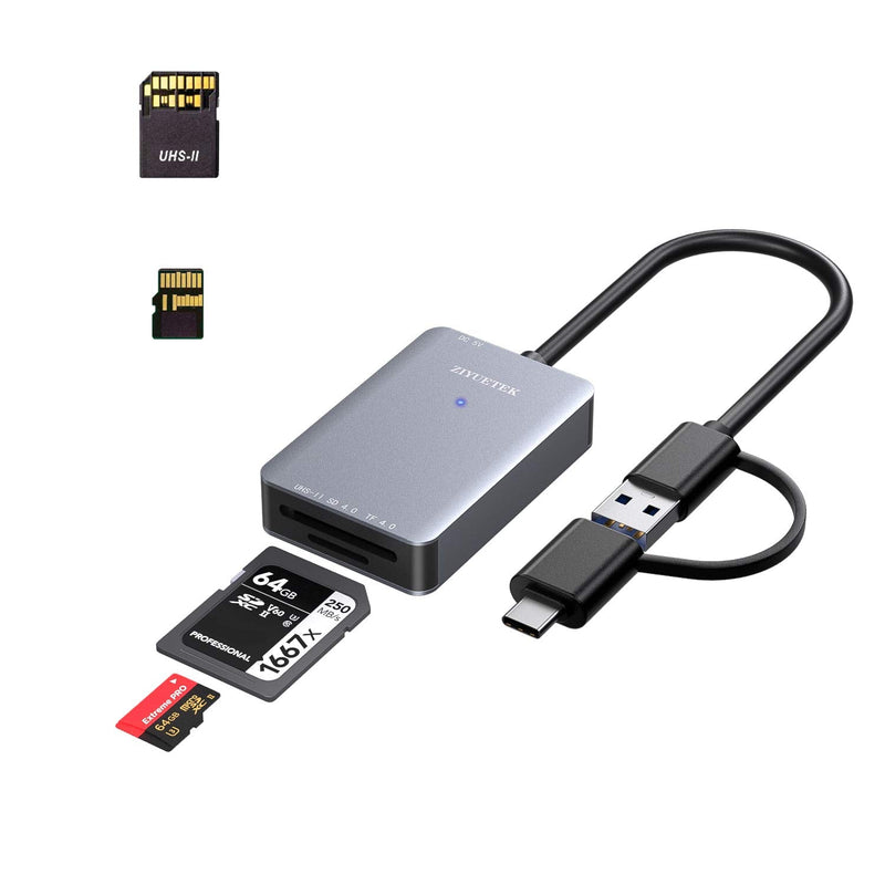 [Australia - AusPower] - UHS-II SD Card Reader,UP to 500M/S USB 3.0 Type-C Flash Memory Card Reader for USB C Device, SD/SDHC/SDXC/Micro SDXC/SD4.0/V90/V60/V30/1667X/2000X/1000X Memory Card and Professional Card - Grey 