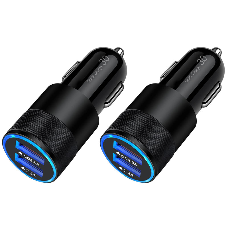 [Australia - AusPower] - Fast USB Car Charger, [2Pack] 5.4A/30W Quick Charge 3.0 Phone Car Charger Adapter Rapid Charging Plug 2 Port Cigarette Lighter Charger Flush Compatible Samsung, Tablet, iPhone, LG black 