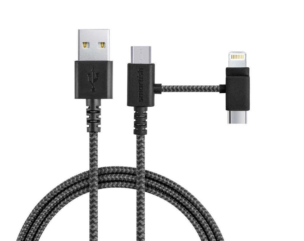 [Australia - AusPower] - Smartish 3-in-1 Universal Fast Fabric Wrapped 6ft Charging Cable - Crown Joule [Micro USB w/Lightning & USB-C Adapters] Apple MFi Certified for iPhone/iPad/Airpods & Android Phones - No.2 Pencil Gray Universal (3-in-1) to USB-A No. 2 Pencil Gray 