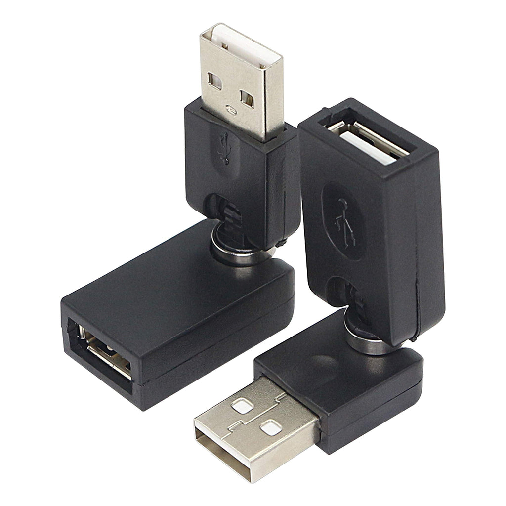 [Australia - AusPower] - GELRHONR Swivel USB Adapter, Rotatable USB 2.0 Type A Male to Type A Female Extension Connector 360 Degree Rotation Adjustable Right Angle Extension Adapter Converter(Black- 2 Pack) 