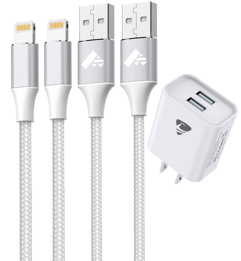 [Australia - AusPower] - iPhone Charger, Lightning Cable 2Pack(3ft,6ft) Nylon Braided Fast Phone Charging Cord with Dual Port Wall Plug Compatible with iPhone SE 2020 13 Pro 12 Pro Max 11 Pro Max XS XR 10 8 7 Plus 6S 6 iPad 