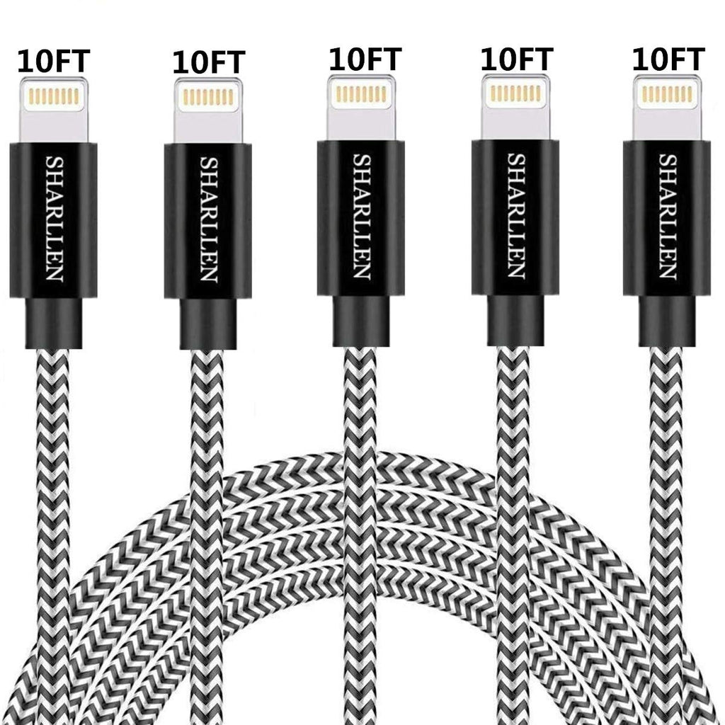 [Australia - AusPower] - iPhone Cable Lightning Charger 5Pack 10FT MFi Certified iPhone Charging Cord Nylon Braided Extra Long Wire 10 Feet Fast USB Data Line Compatible iPhone 12/11 Pro/XS/Max/X/8+/7/iPad/iPod Black Sharllen 