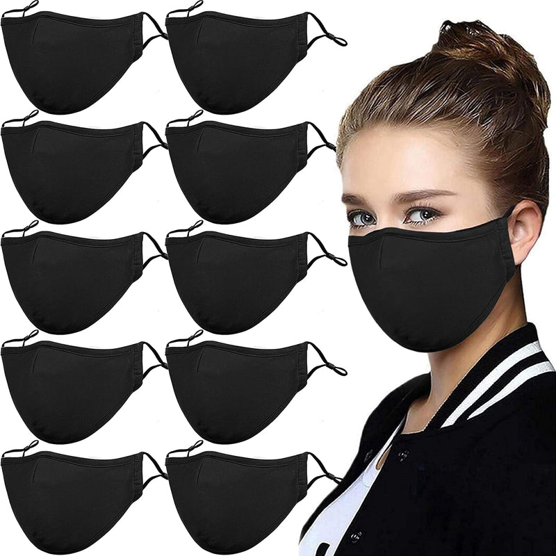 [Australia - AusPower] - Black Reusable Breathable Cloth Face Protection，Adjustable Washable Male and Women Fashion Face Protection Cover 10pcs 