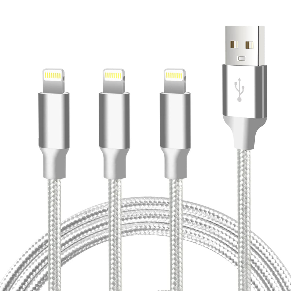 [Australia - AusPower] - CUGUNU iPhone Charger, 3 Pack 10FT Apple MFi Certified USB Lightning Cable Nylon Braided Fast Charging Cord Compatible for iPhone 13/12/11/X/Max/8/7/6/6S/5/5S/SE/Plus/iPad - Silver 10FT-Silver 