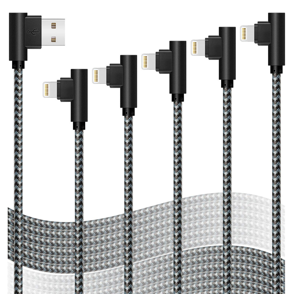 [Australia - AusPower] - OCEEK MFI Certified Lightning Cable iPhone Charger Cable 90 Degree Right Angle 5Pack 3/3/6/6/10ft Fast Game Metal Long USB Cord iPhone 12/11/Pro/Max/X/XS/XR/XS/8/7/Plus/6/6S/SE-BlackGrey BlackGrey 