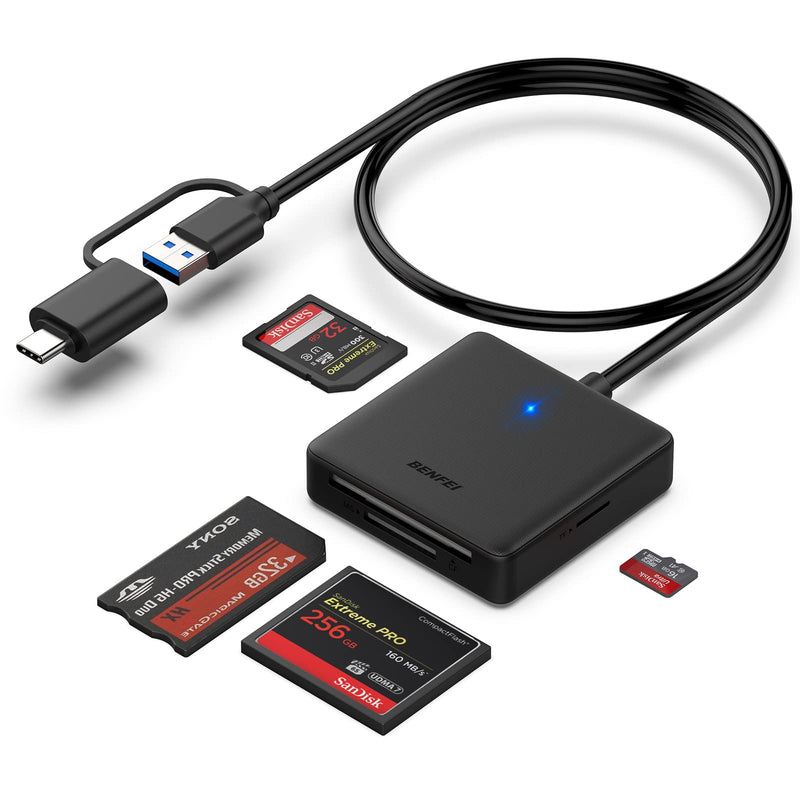 [Australia - AusPower] - Memory Card Reader, BENFEI 4in1 USB USB-C to SD Micro SD MS CF Card Reader Adapter 
