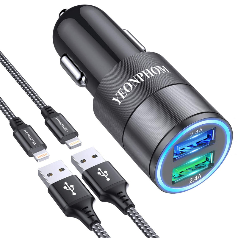 [Australia - AusPower] - iPhone Car Charger[Apple MFi Certified] Compatible for iPhone 13 12 Pro Max/Mini/11 Pro Max/XS Max/XR/X/8/7/6/6S Plus/5S/5C/SE, 2.4A Dual USB Fast Car Phone Charger Adapter with 2x3ft Lightning Cable 