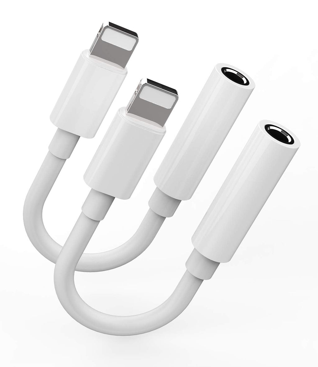 [Australia - AusPower] - 2Pack,Headphone Adapter Dongle to 3.5 mm Jack Earphone Audio Aux Connector for iPhone 12/11/XS/X/8/7/pro/xr/SE/MAX/PLUS Support All iOS Lightning Compatible with iPad Car Music Accessories Headset 