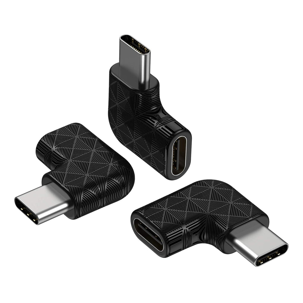 [Australia - AusPower] - USB C Right Angle Adapter,90 Degree USB C to USB Type-C Male to Female Adapter (3 Pack). Support USB-C 3.1 PD 100W Quick Charge 480Mb/s Data Transfer,for Laptop & Tablet & Mobile Phone -Black 