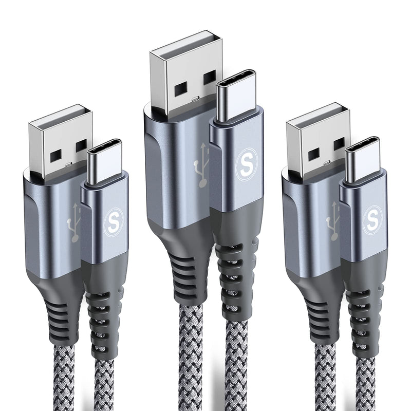 [Australia - AusPower] - USB Type C Cable 3.1A Fast Charging [3Pack,6.6ft],Sweguard USB-A to USB-C Charger Nylon Braided Cord for Samsung Galaxy S21 S20 S10 S9 S8 Plus,Note 20 10,A02S A32 A71,LG stylo 6,Moto G-Grey 6.6ft Grey 
