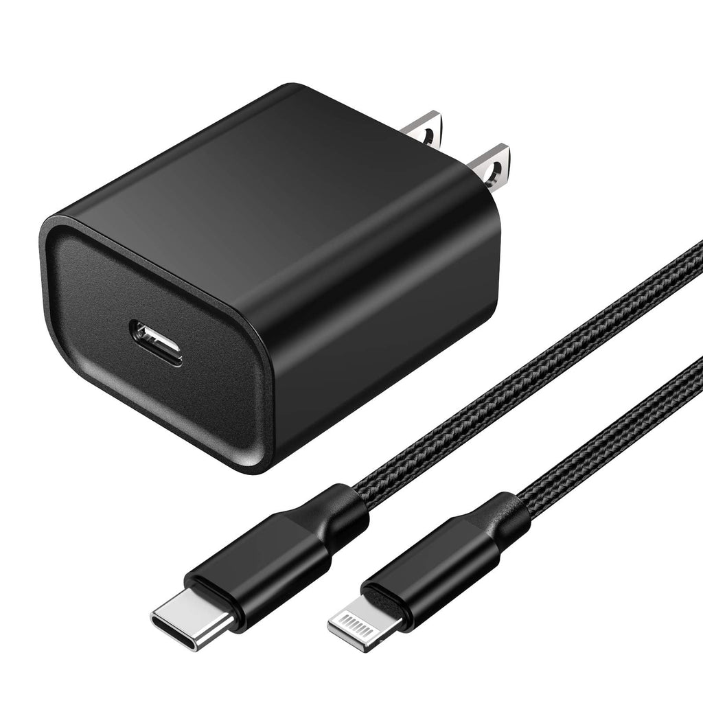 [Australia - AusPower] - [Apple MFi Certified] iPhone Fast Charger, Veetone 20W PD Type C Power Wall Charger Plug with 6FT Nylon Braided USB C to Lightning Quick Charge Data Sync Cord for iPhone 13/12/11/XS/XR/X/iPad/AirPods Black 