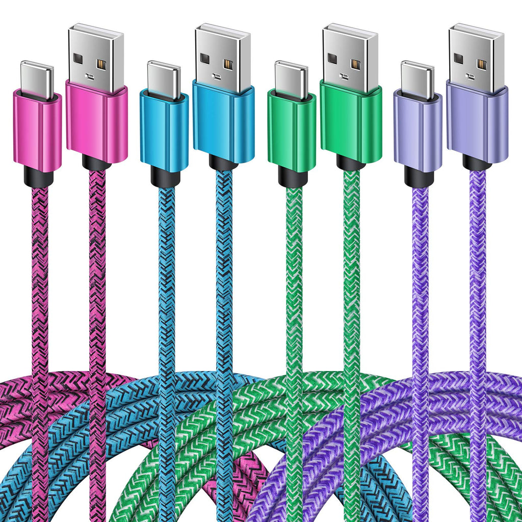 [Australia - AusPower] - USB Type C Cable Fast Charging 6FT 4Pack Nylon Braided USB C Cable Phone Charger Cord for Samsung Galaxy S21 S20 FE Note 20 S9 S10 A10e A01 A11 A20 A21 A51 A50 A80,LG Stylo 6 5 Q7 V60,Moto G7 G6 Z4 Rose Blue Green Purple 