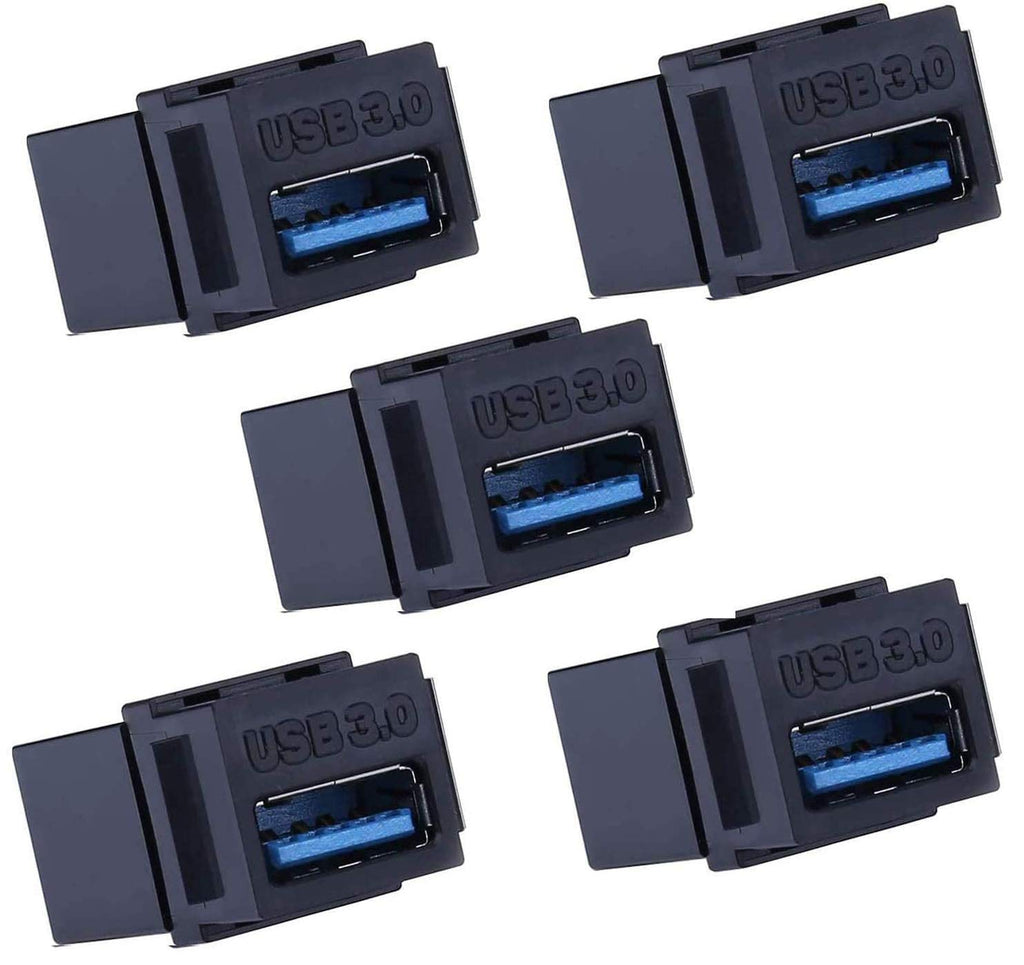[Australia - AusPower] - USB 3.0 Keystone Jack Inserts, 5pcs USB to USB Adapters Female to Female Connector ,Female Coupler Insert Snap-in Connector Socket Adapter Port for Wall Plate Outlet Panel - Black (Black - 5 Pack) 
