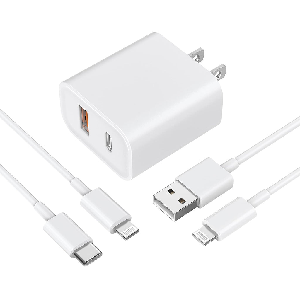 [Australia - AusPower] - [Apple MFi Certified] iPhone Fast Charger, Veetone 20W Dual Port USB C Power Delivery Wall Charger Plug&2Pack 6FT Lightning Cable, PD/QC3.0 Type C Quick Charge for iPhone 13/12/11/XS/XR/X/iPad/Airpods 