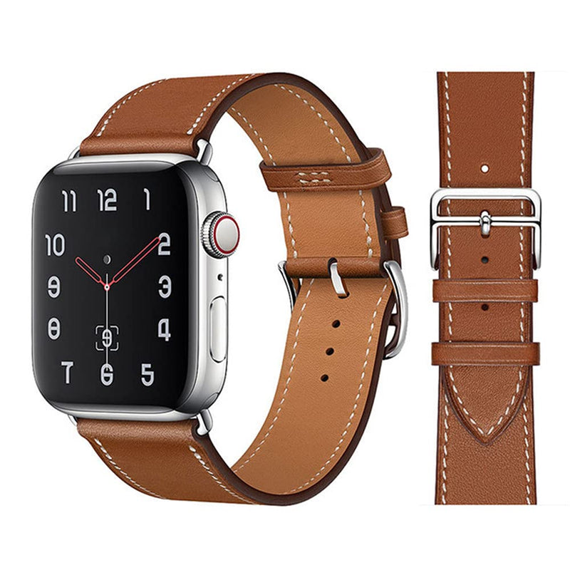 [Australia - AusPower] - HANKN Leather Bands Compatible with Apple Watch SE Series 7 6 5 4 3 2 45mm 44mm 42mm 41mm 40mm 38mm, Classic Buckle Genuine Replacement Leather Wristband Iwatch Smartwatch Strap Band Brown 38mm/40mm/41mm 