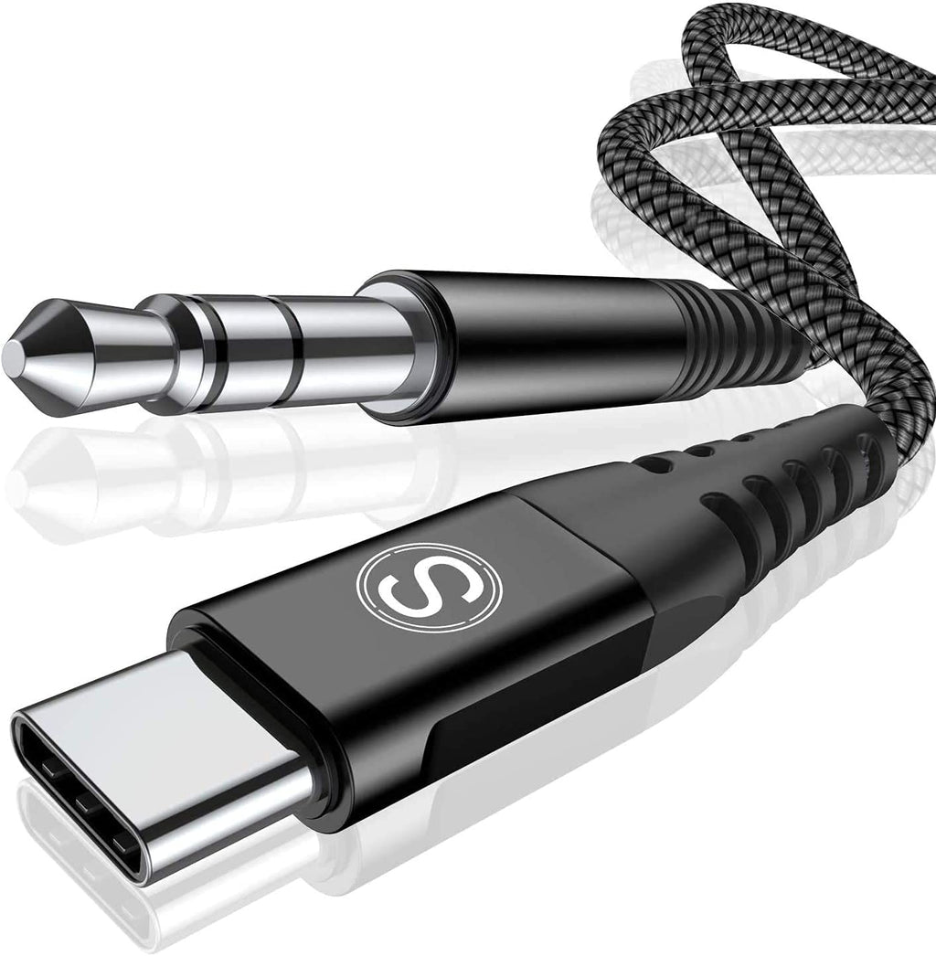 [Australia - AusPower] - USB C to 3.5mm Audio Aux Jack Cable 8ft,Sweguard Type C Adapter to 3.5mm Headphone Car Stereo Aux Cord for Samsung Galaxy S22 Ultra S21 S20+ Note 20 10+,Google Pixel,iPad Pro&More USB-C Devices-Black black 