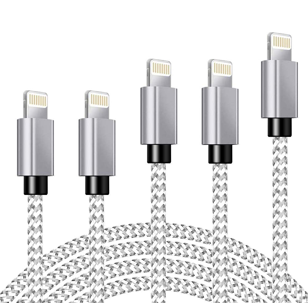 [Australia - AusPower] - iPhone Charger, MFi Certified Lightning Cable 5Pack 3/3/6/6/10FT Various Lengths Nylon Braided Fast Charging Data Sync Multiple Long Cords Compatible with iPhone 12/11/Pro/Xs Max/X/8/7/Plus/6(White) 