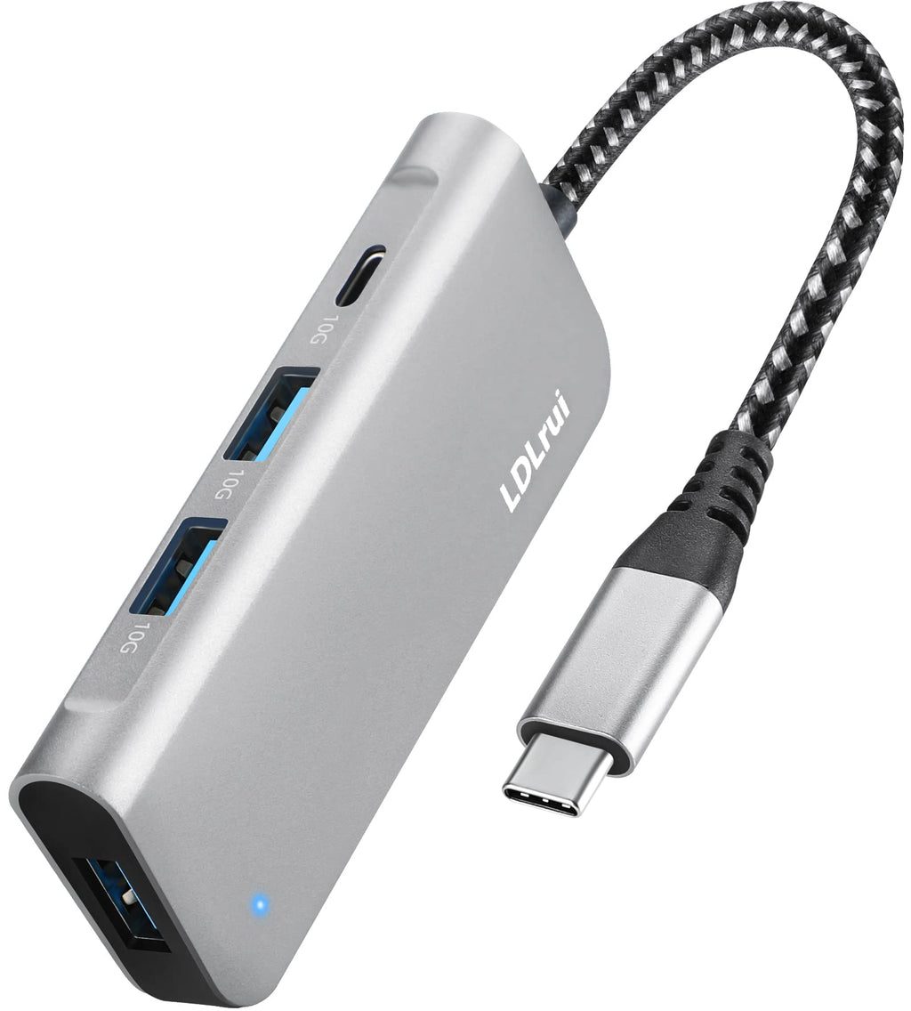 [Australia - AusPower] - USB C 3.2/3.1 Gen 2 Hub, LDLrui 4-in-1 USB Type C Multiport Hub Adapter with 4 USB 3.2 Ports (3 USB-A & 1 USB-C), SuperSpeed 10Gbps USB-C Splitter, for MacBook Pro/Air, iMac, Surface, XPS, and More 0.5ft Grey 