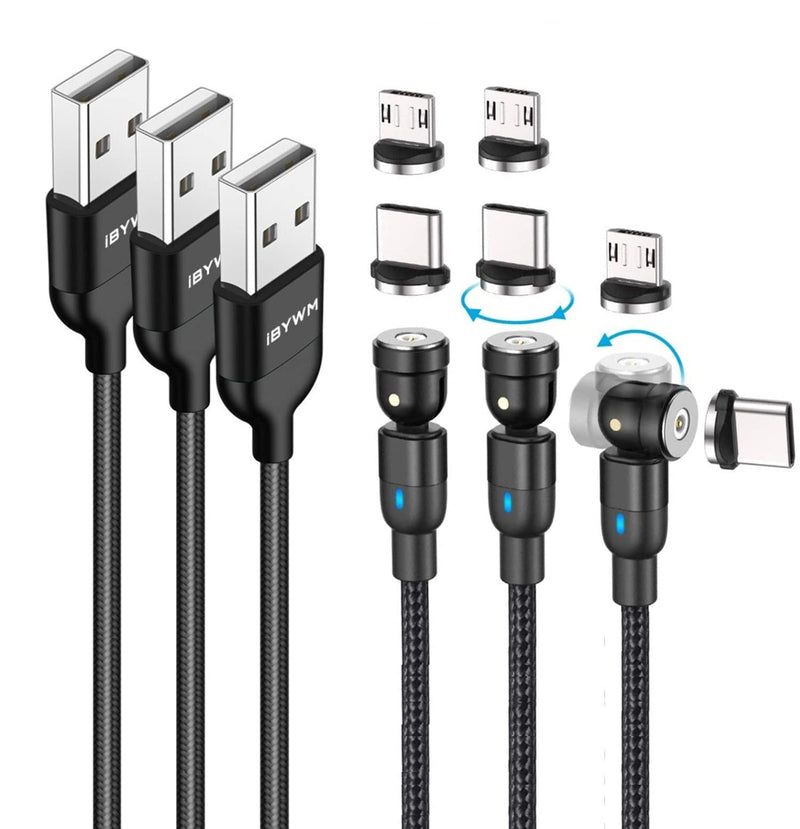 [Australia - AusPower] - Magnetic Phone Charging Cable, iBYWM 540° Rotation Magnetic Phone Charger Cable, Magnetic USB Cable, Nylon Braided Compatible with Micro USB, USB C, Type C (3) 