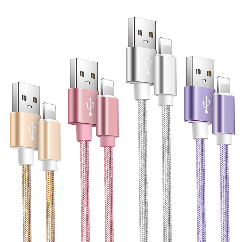 [Australia - AusPower] - iPhone Charger Apple Mfi Certified (10ft 6ft 6ft 3ft)4 Pack iPhone Charging Lightning Cables(Purple Silver Pink Gold) Nylon Long Chargers Cord Compatible iPhone 12 13 Pro Max 11 XS XR SE 8 7 Plus 5s Multicolored 