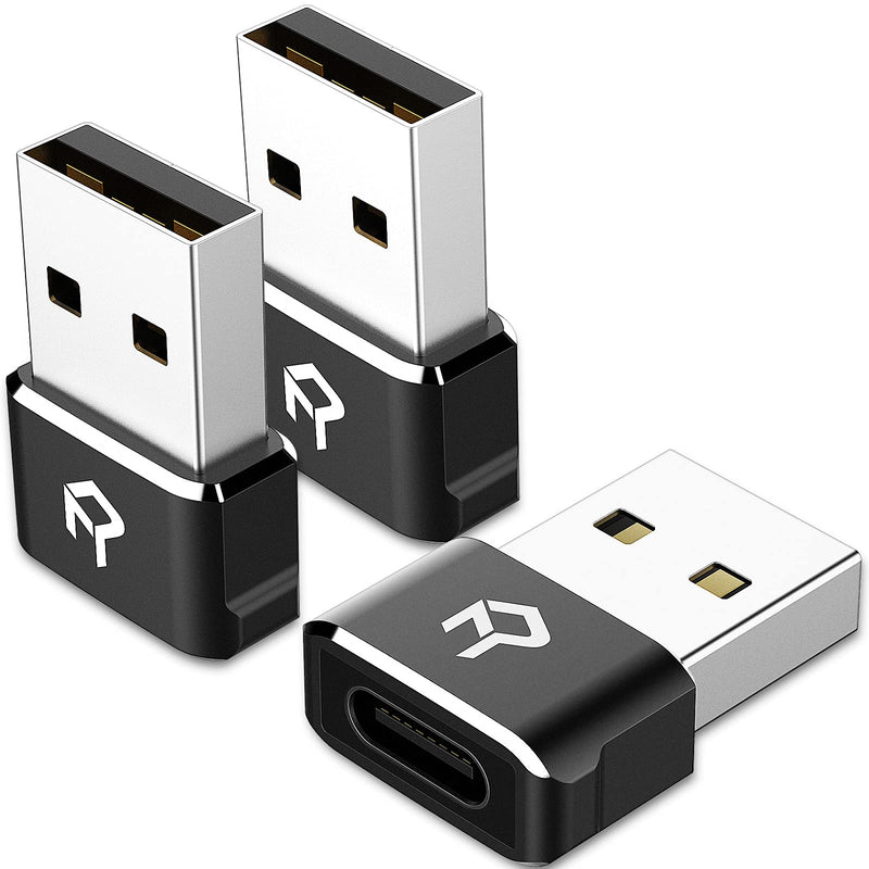 [Australia - AusPower] - Rankie USB C Female to USB A Male Adapter, Type C to USB A Converter, Supports Charging and Data Transmission, Compatible with iPhone 11/12 Pro Max, iPad Air 4, Galaxy S20, etc. Black, 3-Pack 
