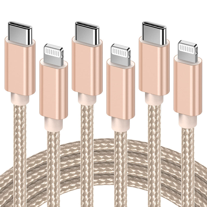 [Australia - AusPower] - Marchpowe USB C to Lightning Cable - MFi Certified iPhone 13 Fast Charger Cord 3/6/10ft Charging Cable Compatible with iPhone 13 12 Pro Max Mini 11 X XS XR 8 Plus -Gold Gold 3Pack 3/6/10ft 