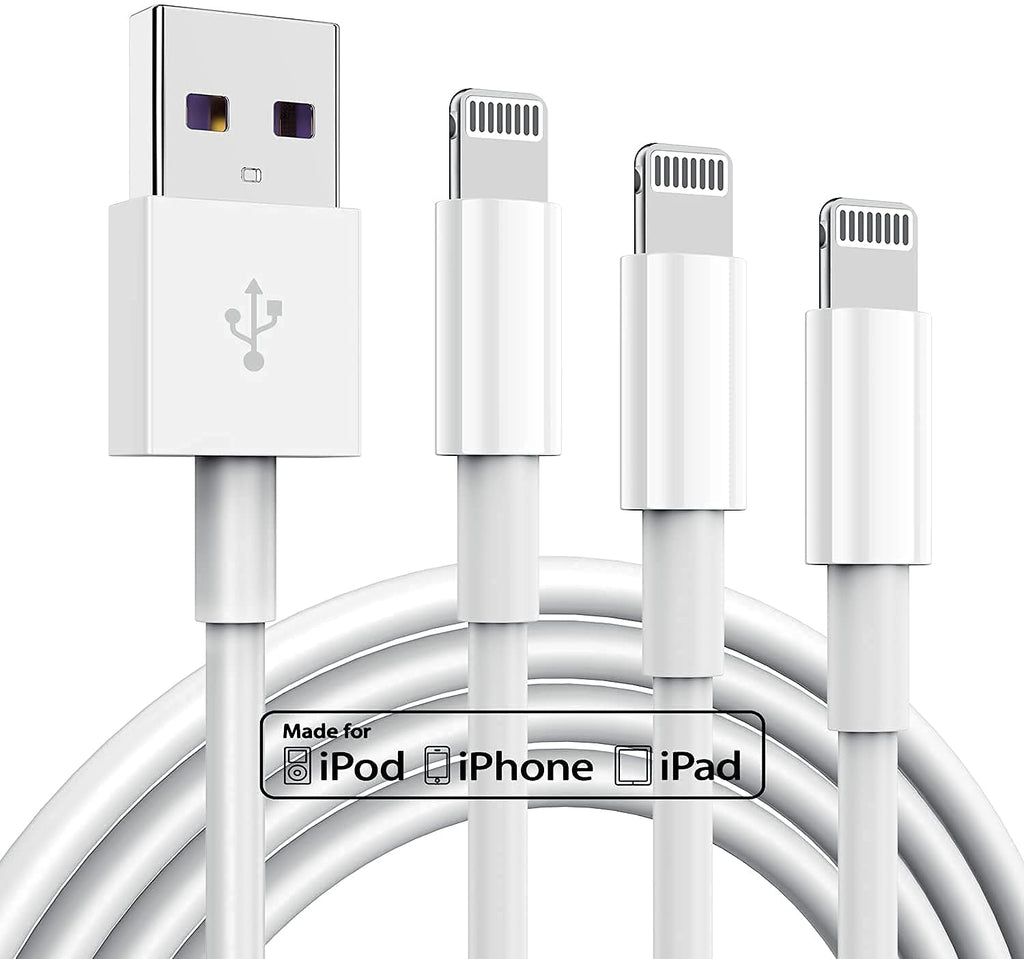 [Australia - AusPower] - 3 Pack Apple MFi Certified iPhone Charger Cable, Apple Lightning to USB Cable Cord, 2.4A Fast Charging Apple Phone Long Chargers for iPhone 12/11/11Pro/11Max/ X/XS/XR/XS Max/8/7/6/5S/SE (10ft, White) 10 ft 