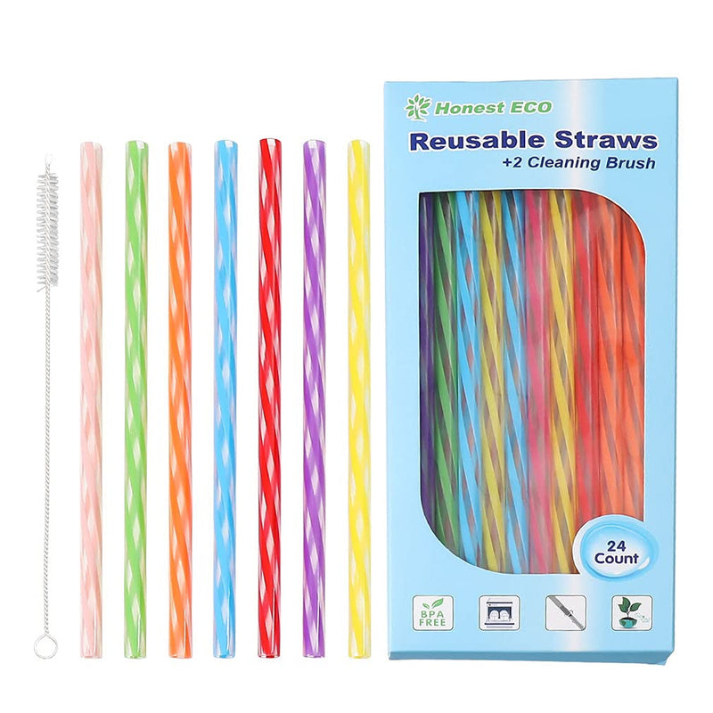 [Australia - AusPower] - Honest ECO Reusable Stirrer Straws, Straw Cleaner Brush, Short Assorted color Plastic Straws fit for Milk & Juice & Coffee & Smoothies & Cocktail & Kids Straws Kit (24Count-7.5in) 24Count-7.5in 