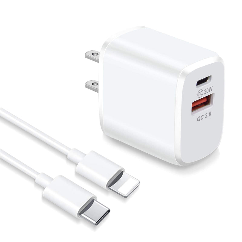 [Australia - AusPower] - PD 20W USB C Fast Charger, Dual-Port Wall Charger Plug, QC 3.0 Fast Charger Block Plug and Type C Charging Cable Compatible with iPhone 12 11 Pro X 8 7 6, iPad, Air Pods, Galaxy, Pixel and More 
