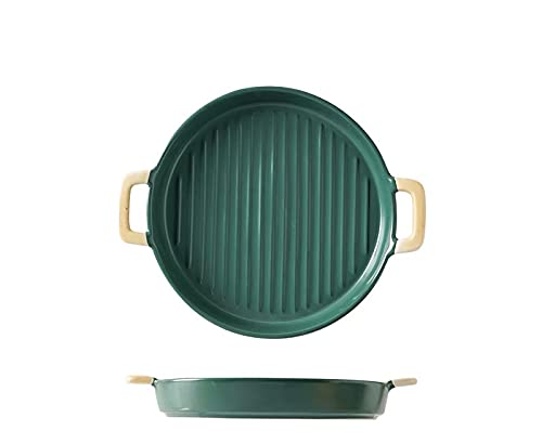 [Australia - AusPower] - 8 inch - 9.5 inch Nordic Ceramic Bakeware Pizza Pan with Handles Round Baking Dish Skillet Pie Plate Cupcake Baking Pans Bake Ware (Green, 8) 